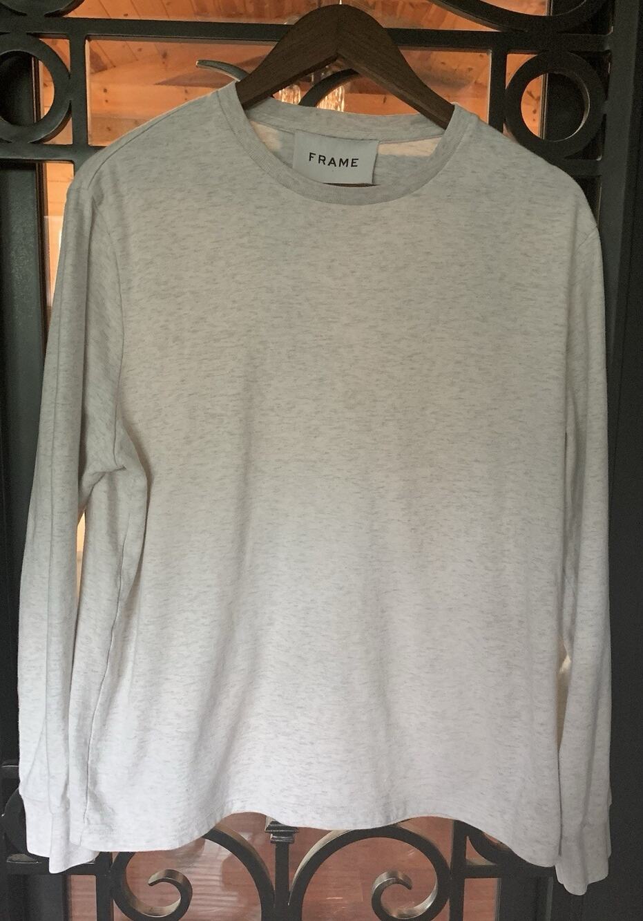 FRAME Mens Duo Fold Long Sleeve Crew 100% Cotton Light Gray Size L